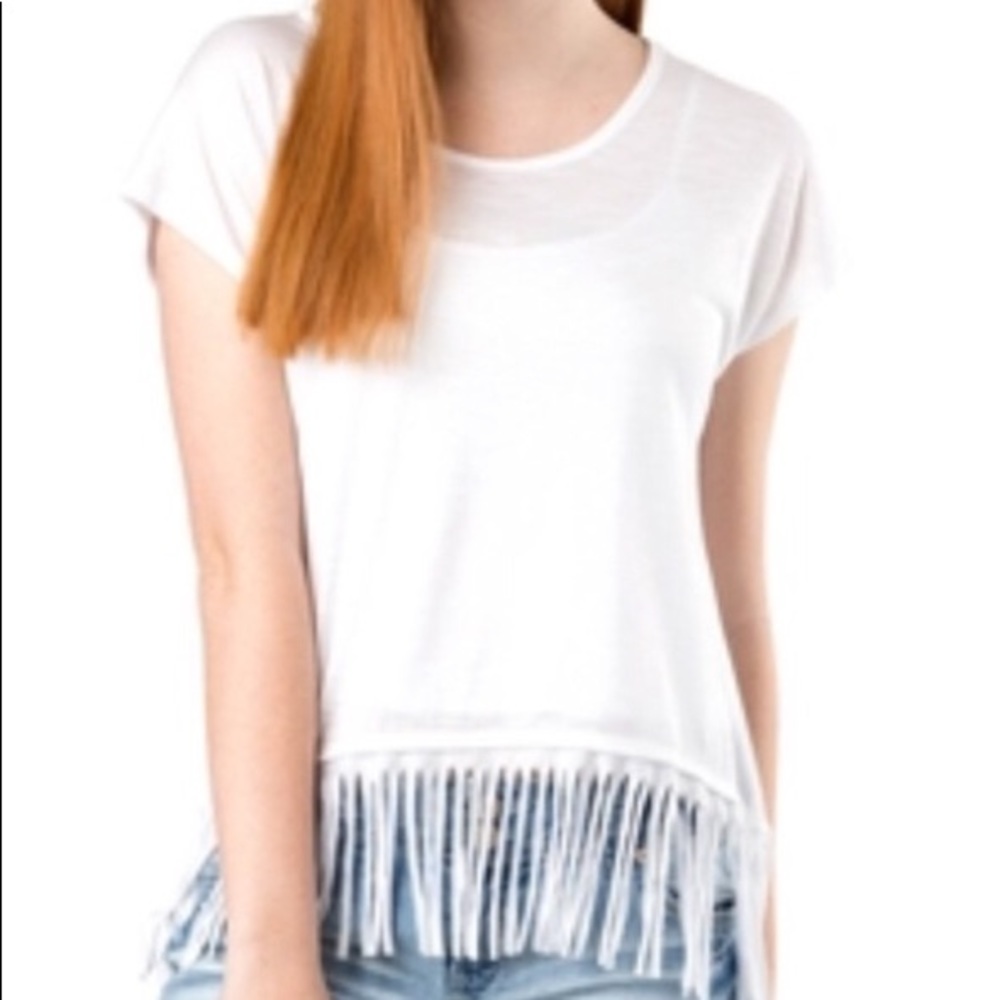 Wallflower Women’s White Rayon Slub Fringe Top